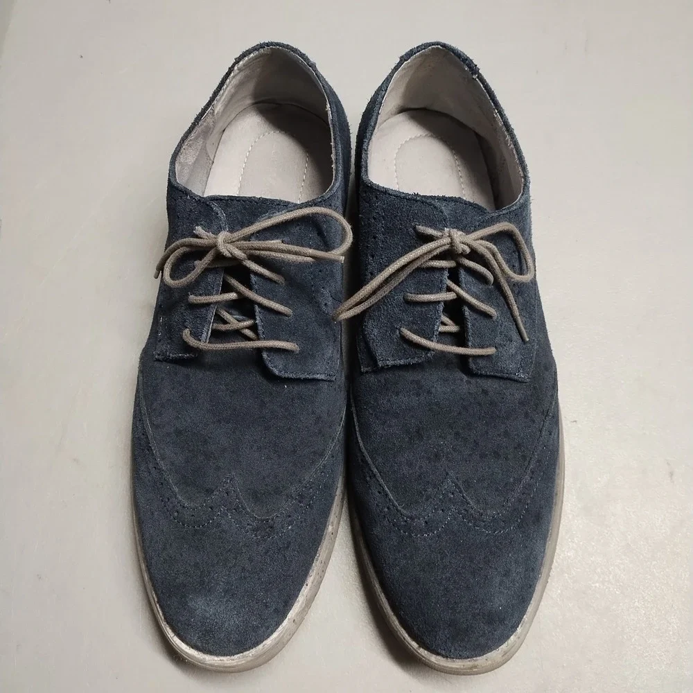 Calvin Klein Faxon Wingtip Oxford Shoes Mens Size 13M Blue Cuban Heel Lace Up